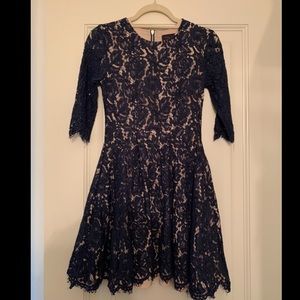 Navy and tan lace dress